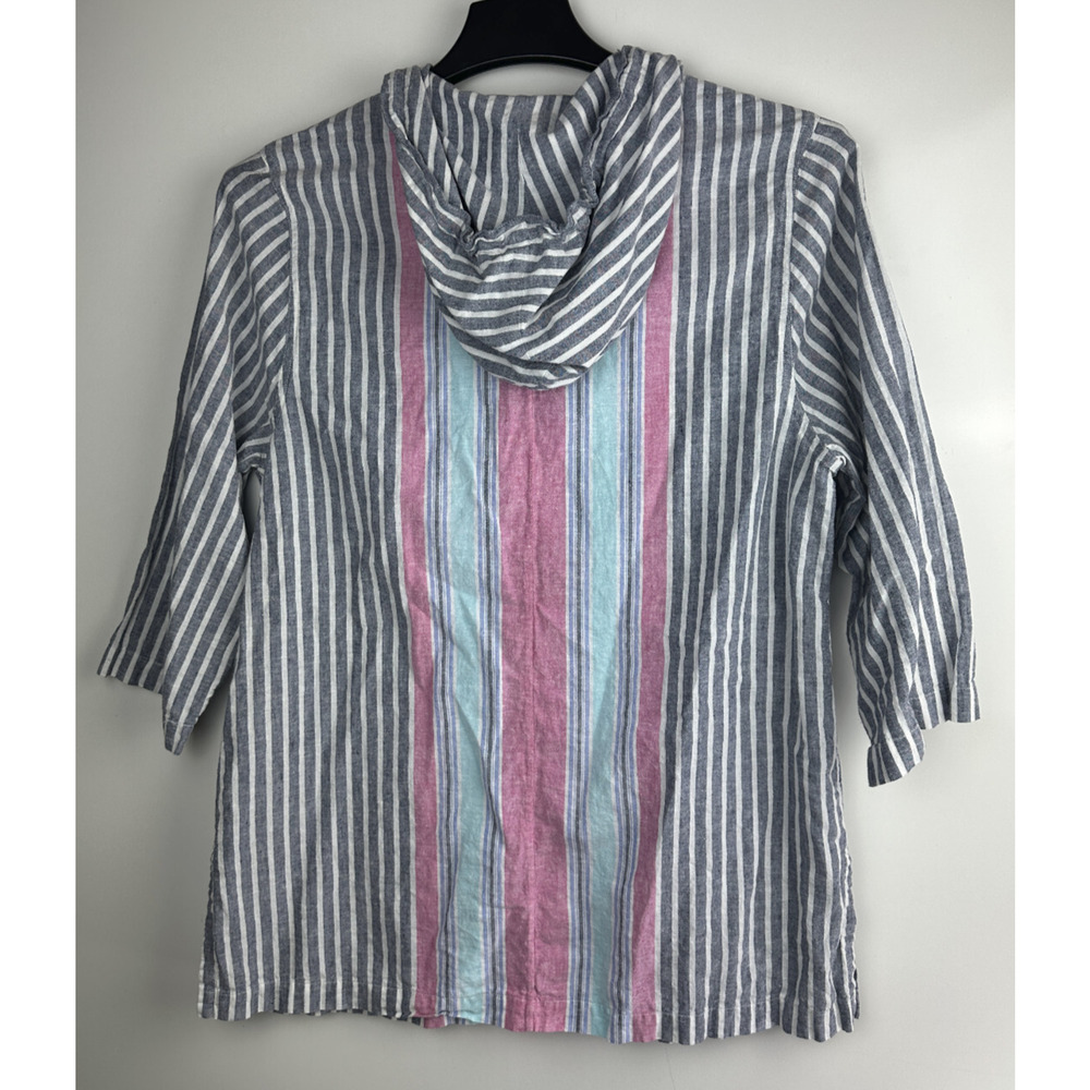 Tommy Bahama Lovely Lanes 3/4 Sleeve Baja Pullover Hoodie Cotton Linen Large - Picture 8 of 11